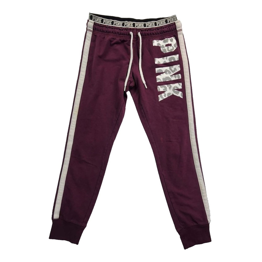PINK Skinny Jogger Maroon Women Sโ Sweatpants Logo Stripe Leopard Graphic